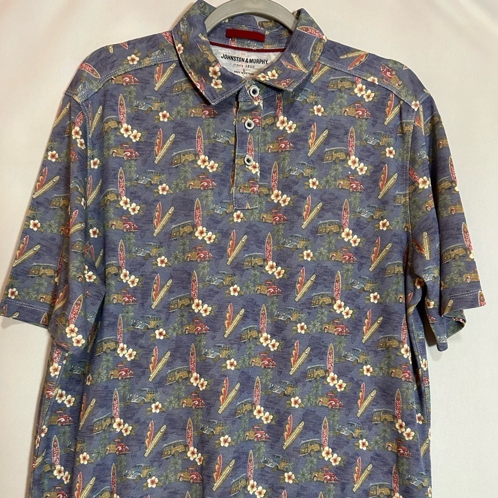 Johnston & Murphy Surfboard Print Polo Shirt Large - Picture 6 of 9